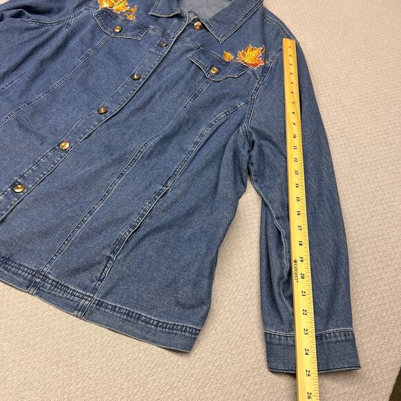 Quacker Factory Denim Shirt Womens 3x Blue Autumn Embroidered Top Fall - Picture 10 of 10